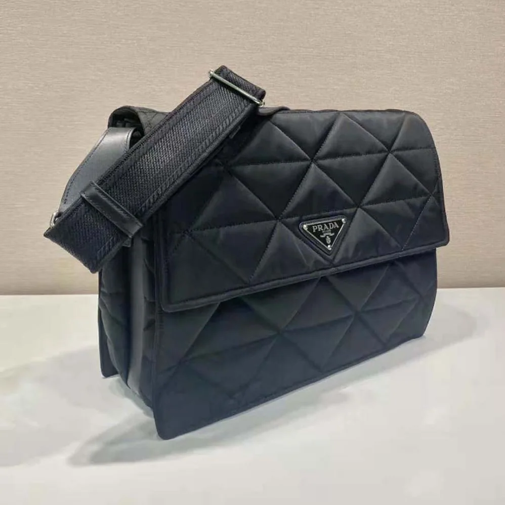 Prada Topstitched Re-Nylon Shoulder Bag for Women in Black Prada Topstitched Re-Nylon Shoulder Bag for Women in Black