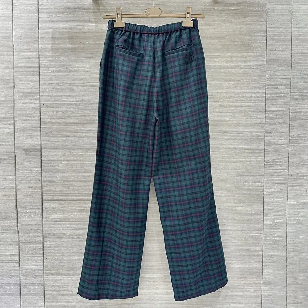 Miu Miu Plaid Pants with Embroidered Logo for Women Miu Miu Plaid Pants with Embroidered Logo for Women