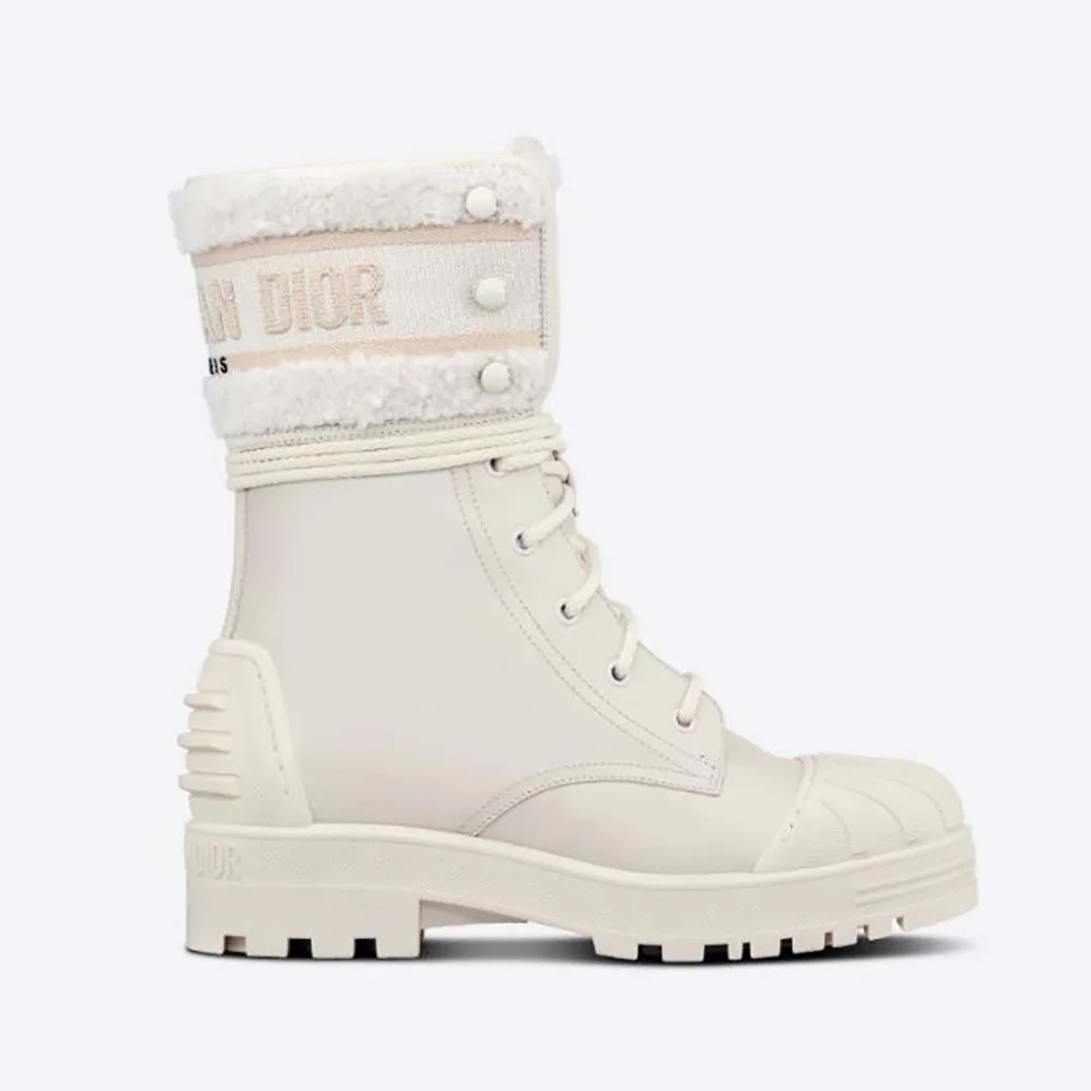 Dior D-Major Ankle Boot White Calfskin and Lambskin Wool for Women Dior D-Major Ankle Boot White Calfskin and Lambskin Wool for Women