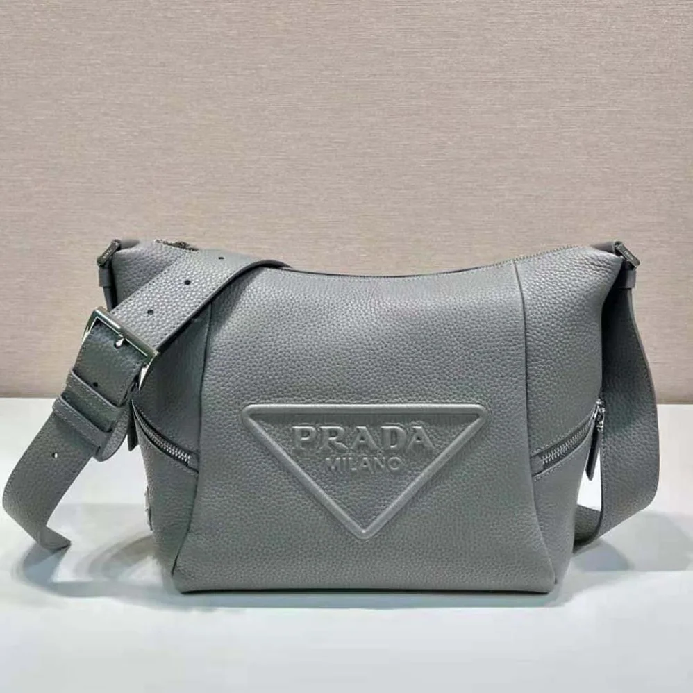 Prada Leather Bag with Shoulder Strap for Men in Gray