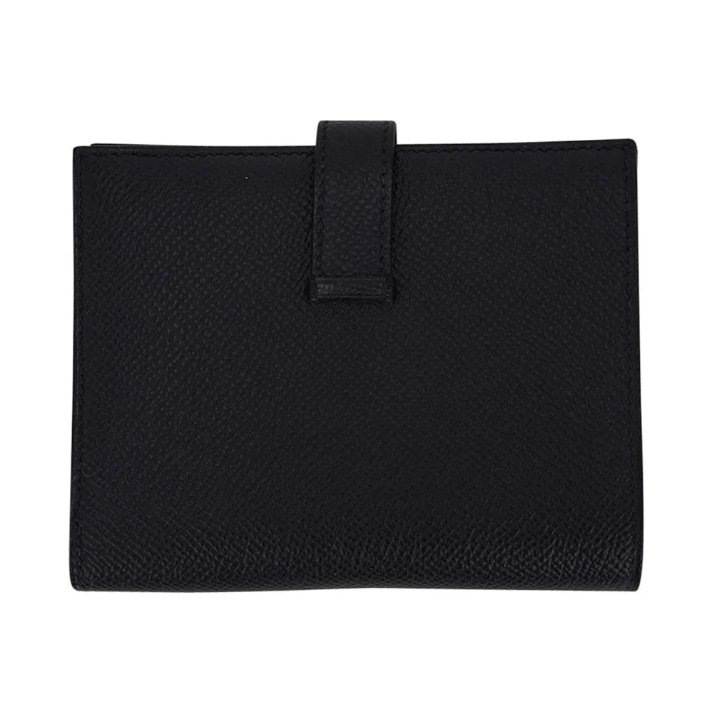 Hermes Bearn Compact Wallet Black Palladium Hardware Epsom Leather