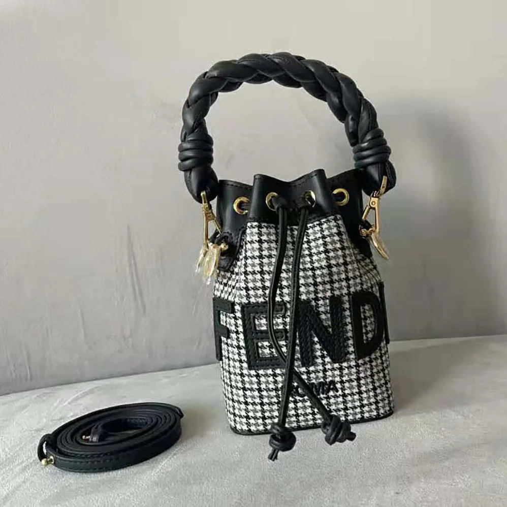 Fendi Mon Tresor Gray Houndstooth Wool Mini for Women in Bag Fendi Mon Tresor Gray Houndstooth Wool Mini for Women in Bag