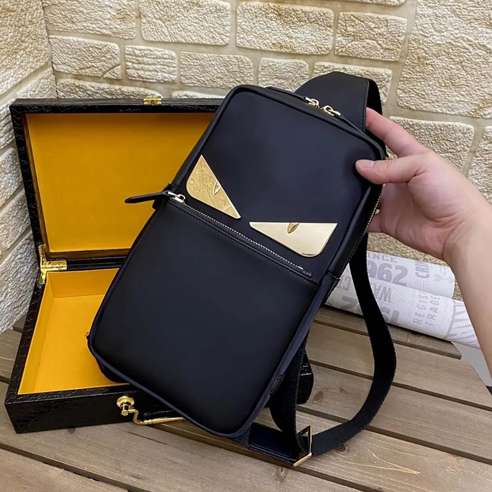 Fendi Monster Sling Bag Nylon And Leather Medium Crossbody Bag In Black for Men Fendi Monster Sling Bag Nylon And Leather Medium Crossbody Bag In Black for Men