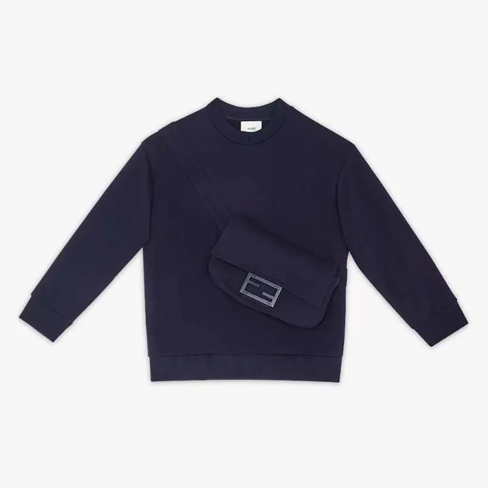 Fendi Kids' Junior Sweatshirt Navy Blue Sweatshirt with Large Baguette Fendi Kids' Junior Sweatshirt Navy Blue Sweatshirt with Large Baguette