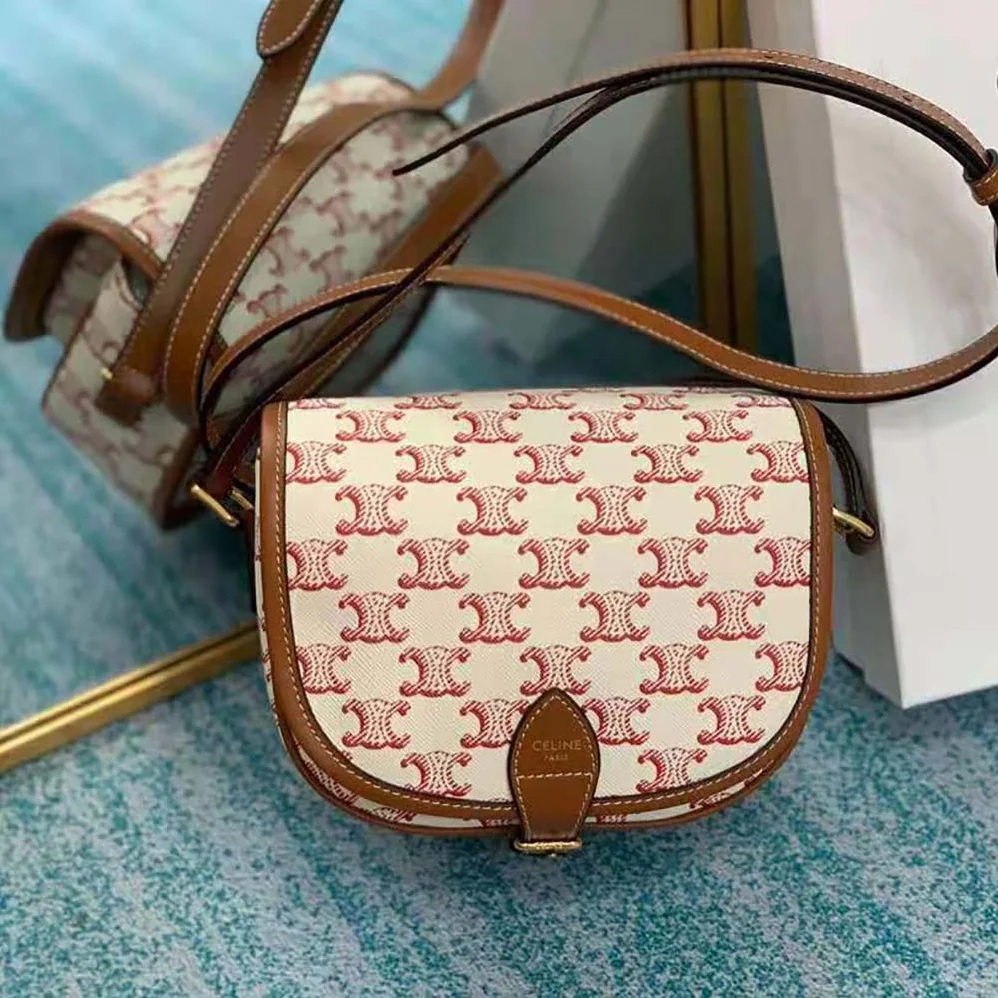 Celine Medium Folco Bag in Triomphe Canvas and Calfskin for Women