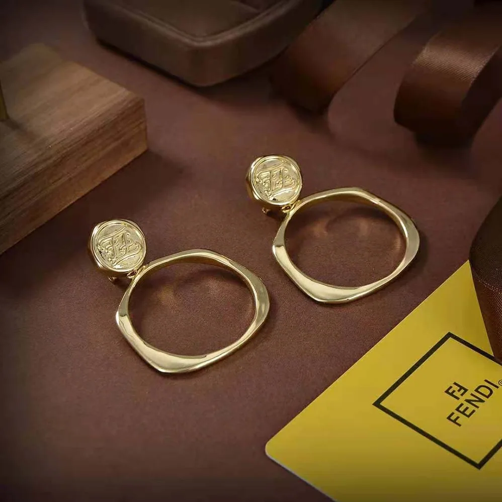Fendi Hoop Earrings with FF Karligraphy Signet Closure for Women Fendi Hoop Earrings with FF Karligraphy Signet Closure for Women