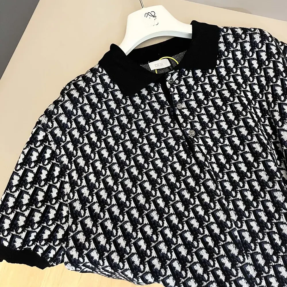 Dior Oblique Polo Shirt Beige Blue and Black Cotton Jacquard for Men Dior Oblique Polo Shirt Beige Blue and Black Cotton Jacquard for Men