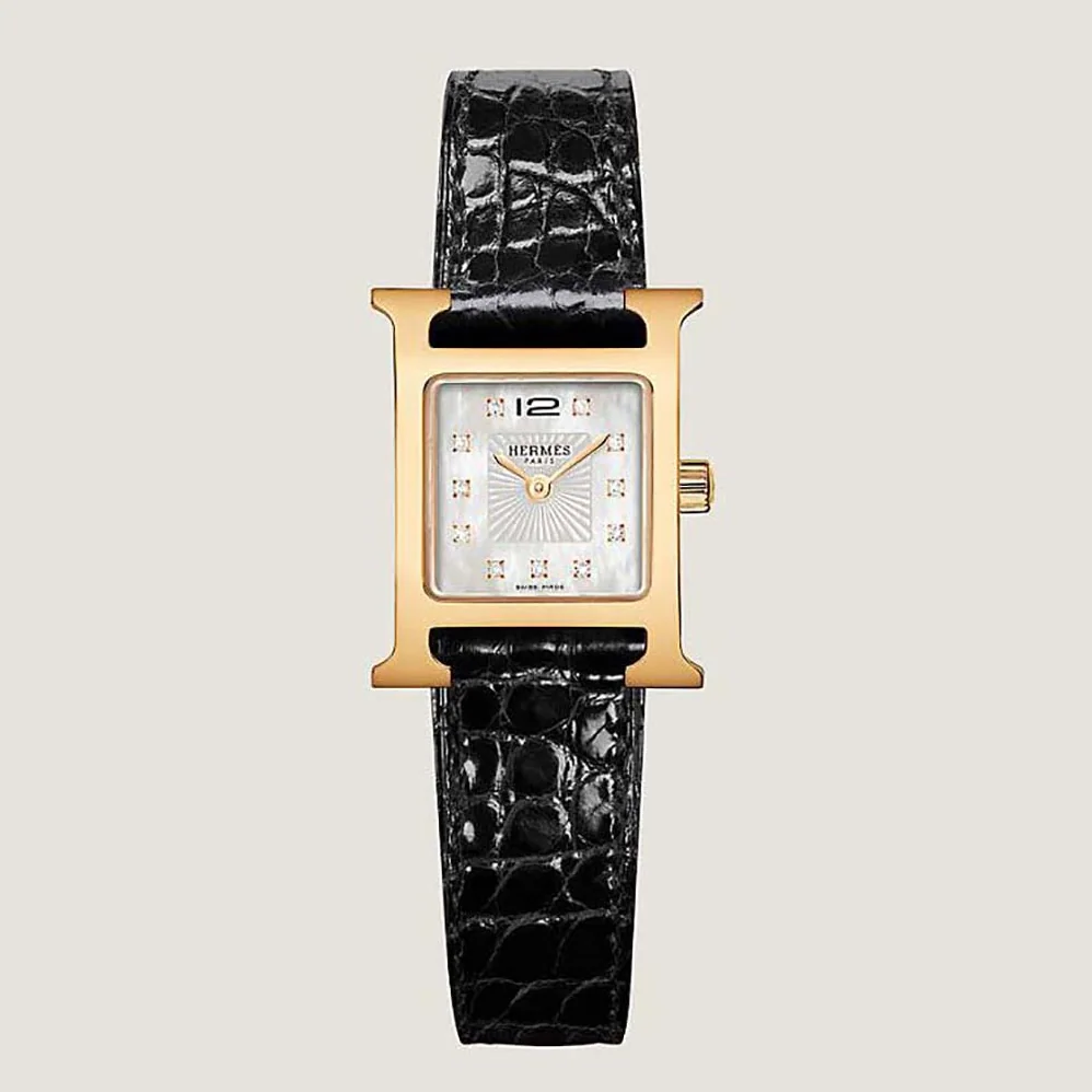 Hermes Heure H Watch Mini Model Quartz Movement 21 mm in Rose Gold for Women in Black Hermes Heure H Watch Mini Model Quartz Movement 21 mm in Rose Gold for Women in Black