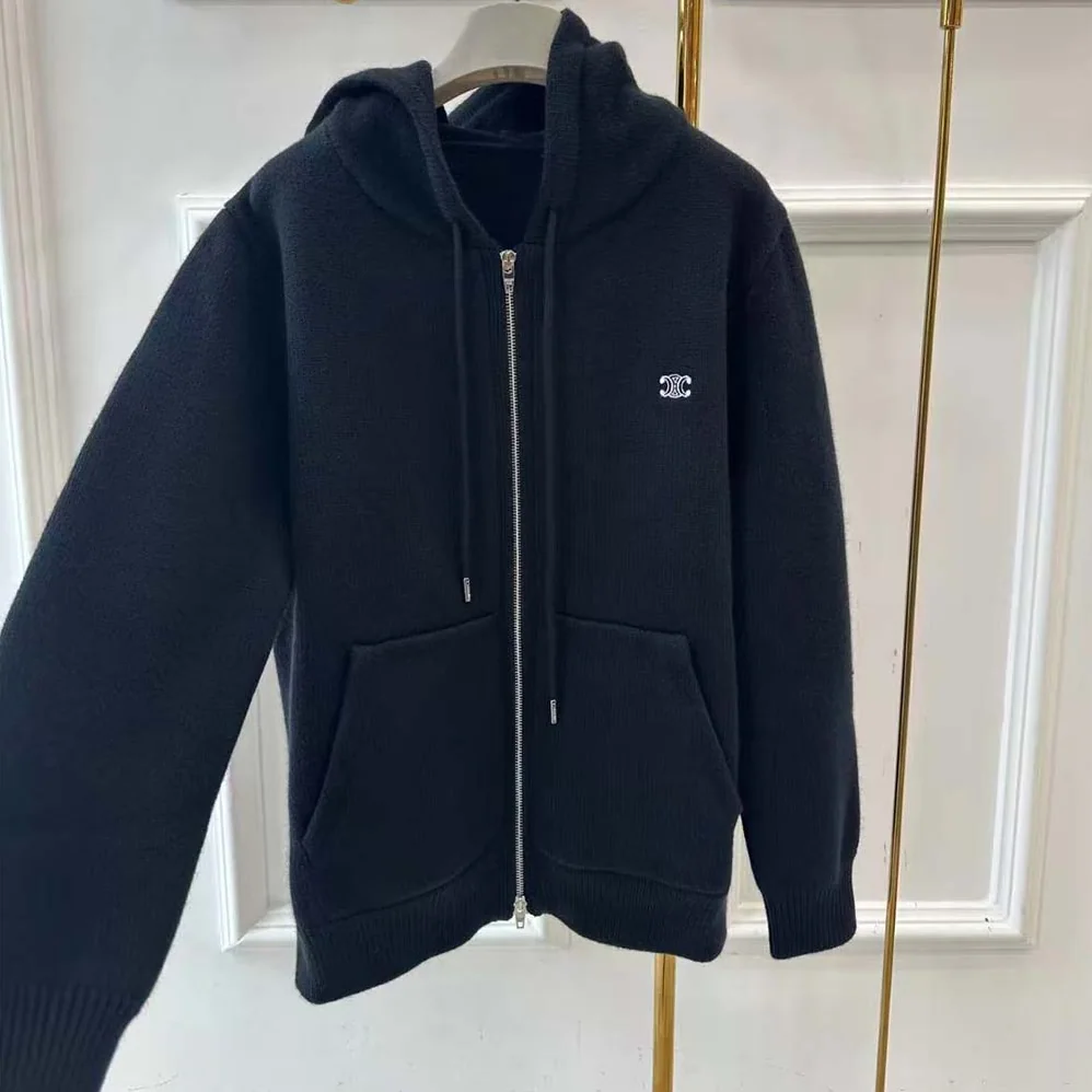 Celine Zipped Hoodie in Cashmere Cotton for Men in Black