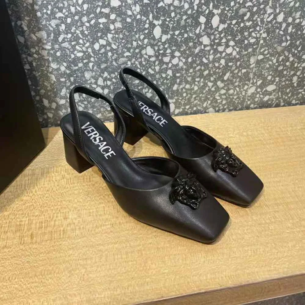 Versace La Medusa Leather Sling-Back Pumps for Women in Black
