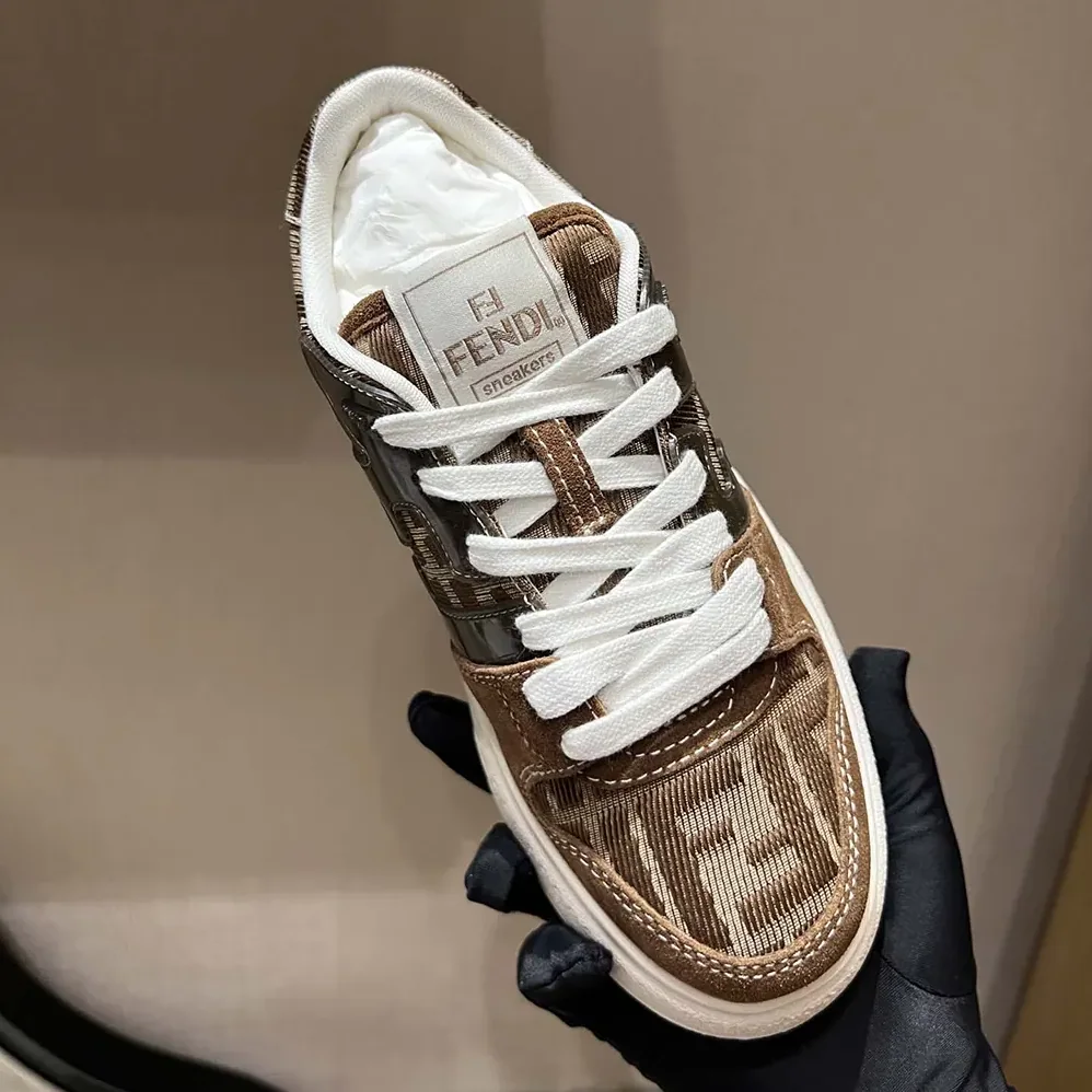 Fendi Match Brown Denim-effect FF Jacquard and Suede Platform Low Tops for Women Fendi Match Brown Denim-effect FF Jacquard and Suede Platform Low Tops for Women