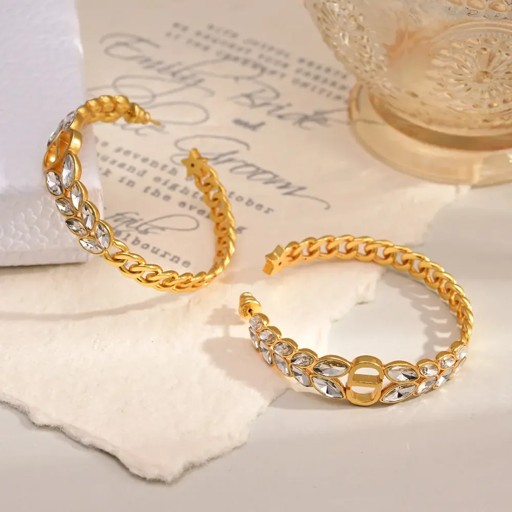 Dior 30 Montaigne Prestige Hoop Earrings Gold-Finish Metal and Silver for Women in Tone Crystals