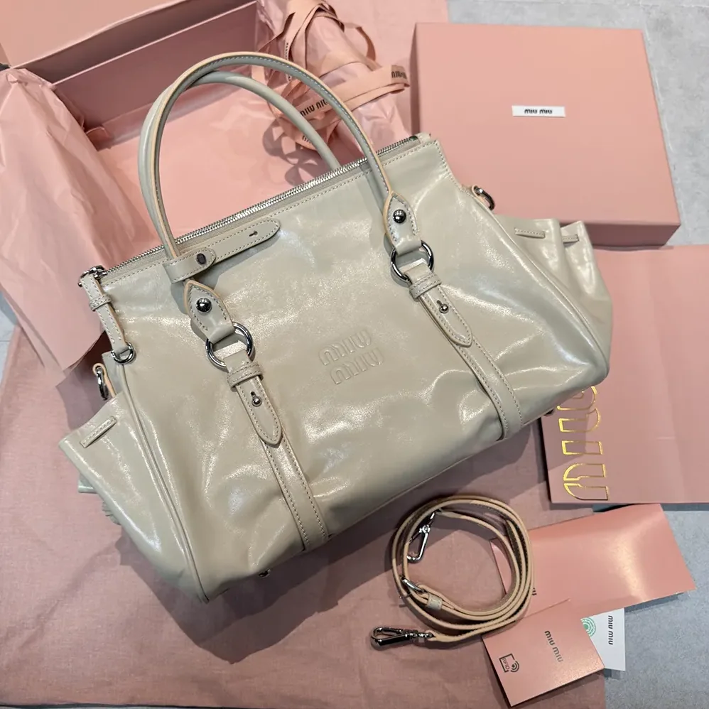 Miu Miu Shiny Leather Handbag for Women in Light Pink