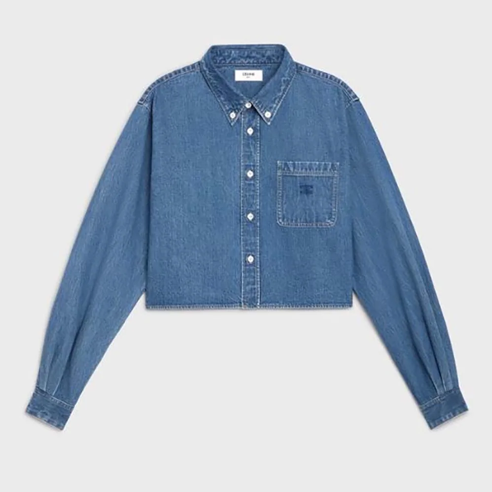 Celine Cropped Shirt in Union Ocean Wash Denim for Women