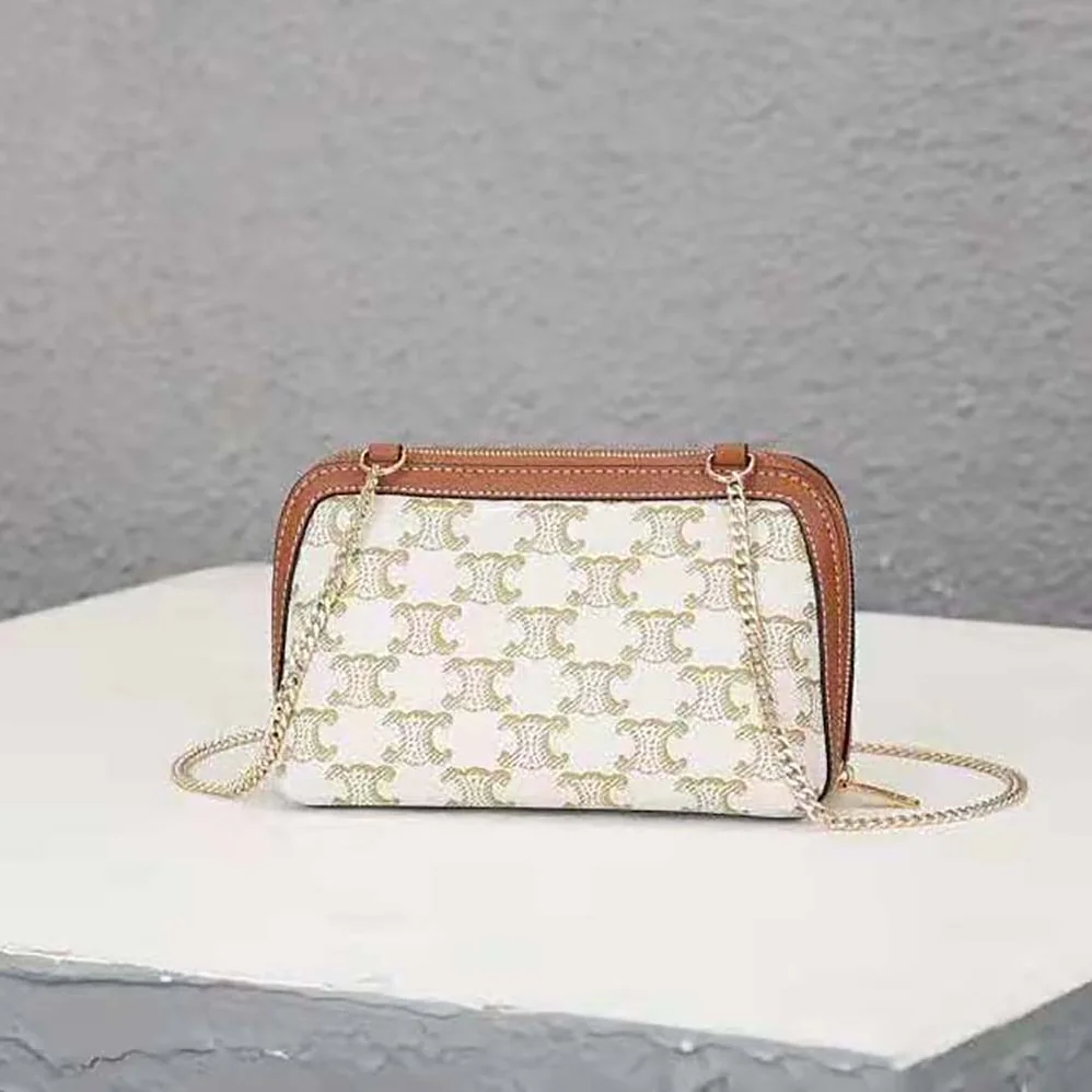 Celine Clutch with Chain in Triomphe Canvas and Lambskin for Women Celine Clutch with Chain in Triomphe Canvas and Lambskin for Women