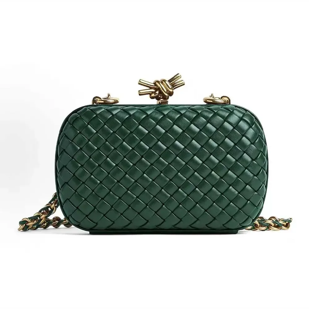 Bottega Veneta Knot Minaudière Clutch in Calfskin Leather for Women in Dark Green Bottega Veneta Knot Minaudière Clutch in Calfskin Leather for Women in Dark Green