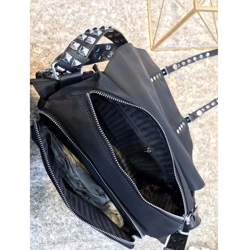 Prada Nylon Shoulder Bag with Calf Leather Trim in Black Prada Nylon Shoulder Bag with Calf Leather Trim in Black
