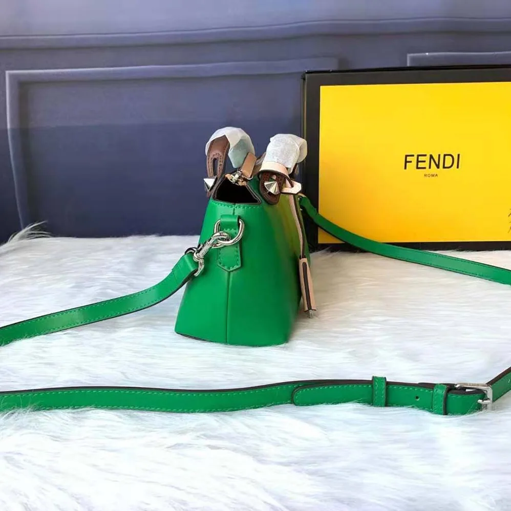 Fendi by the way Mini Multicolor Leather Boston Bag for Women in Green Fendi by the way Mini Multicolor Leather Boston Bag for Women in Green