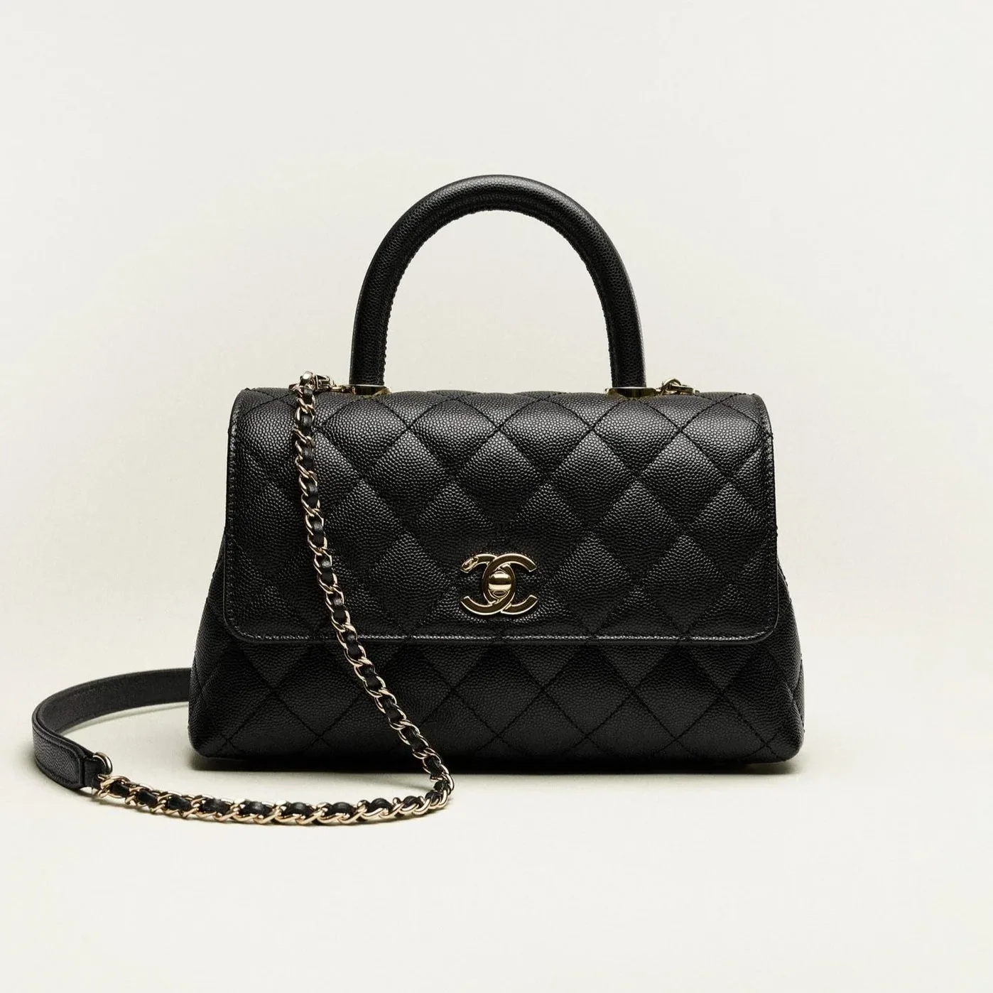 Chanel Flap Bag Large Top Handle in Black Gold Hardware
