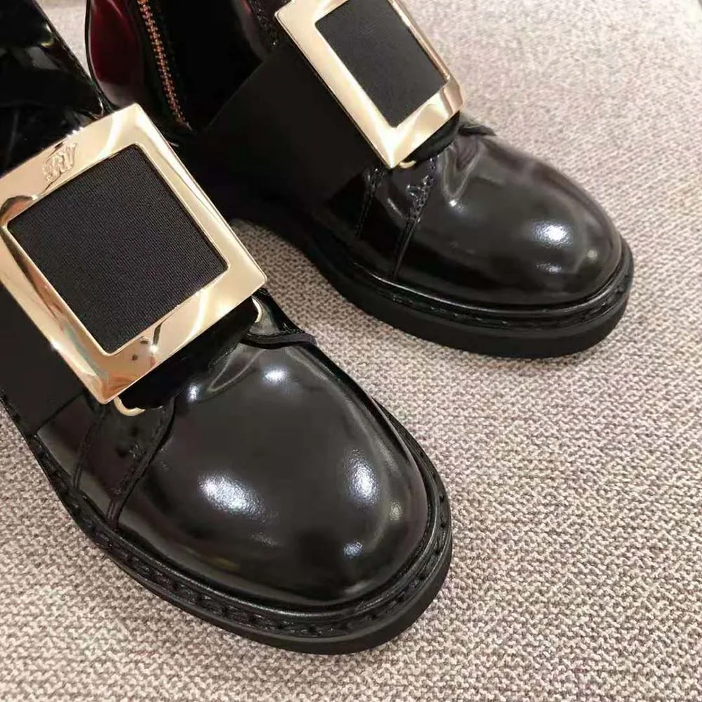 Roger Vivier Viv' Rangers Metal Buckle Ankle Boots in 1.5cm Heel for Women in Black