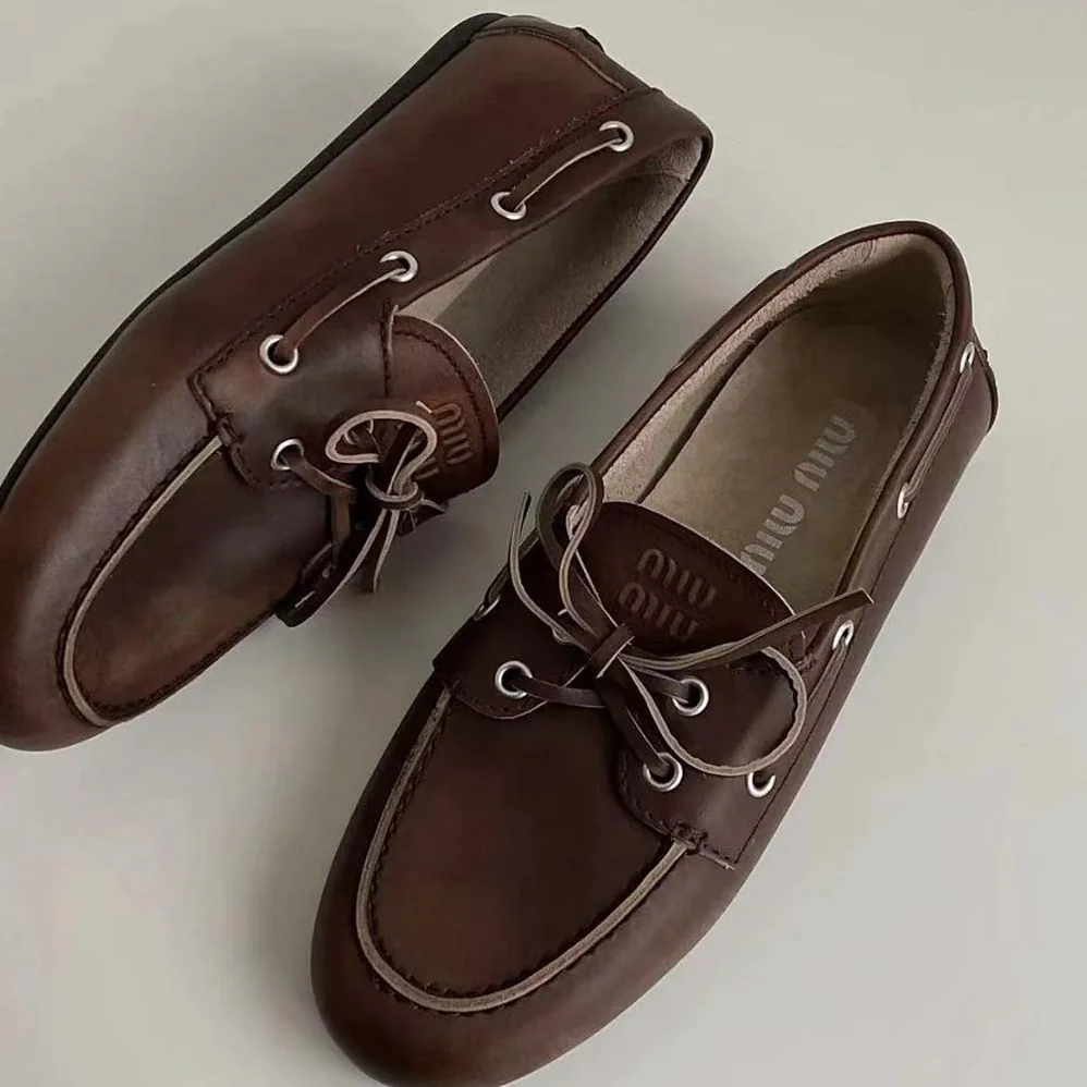 Miu Miu Unlined Bleached Leather Loafers-Brown 5D123E_3F33 for Women