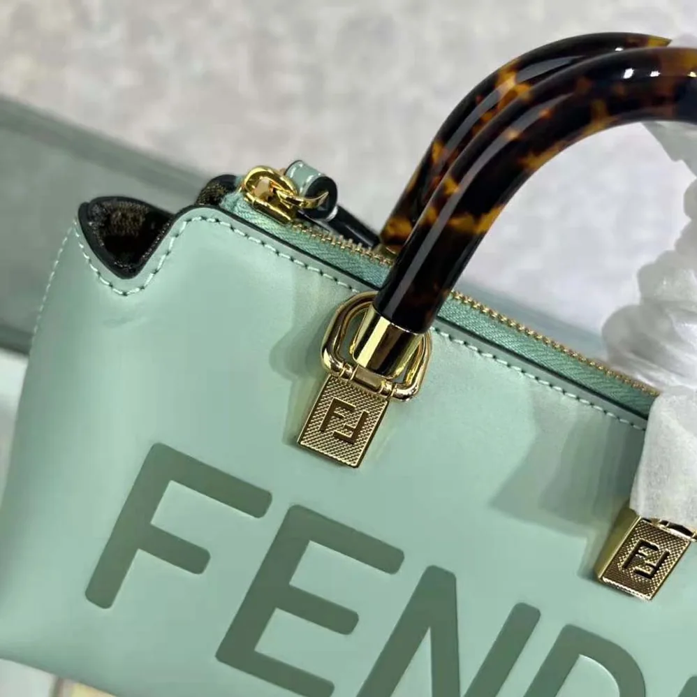 Fendi By The Way Mini Small Boston Bag in Mint Green Leather for Women Fendi By The Way Mini Small Boston Bag in Mint Green Leather for Women