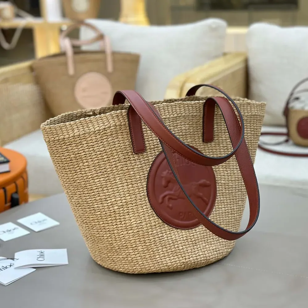 Chloe Large Horse Medal basket bag in Natural Fibers for Women in Brown Chloe Large Horse Medal basket bag in Natural Fibers for Women in Brown