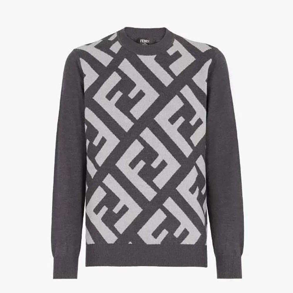 Fendi Gray Wool Sweater-FZX091APJKF1ML0 for Men Fendi Gray Wool Sweater-FZX091APJKF1ML0 for Men