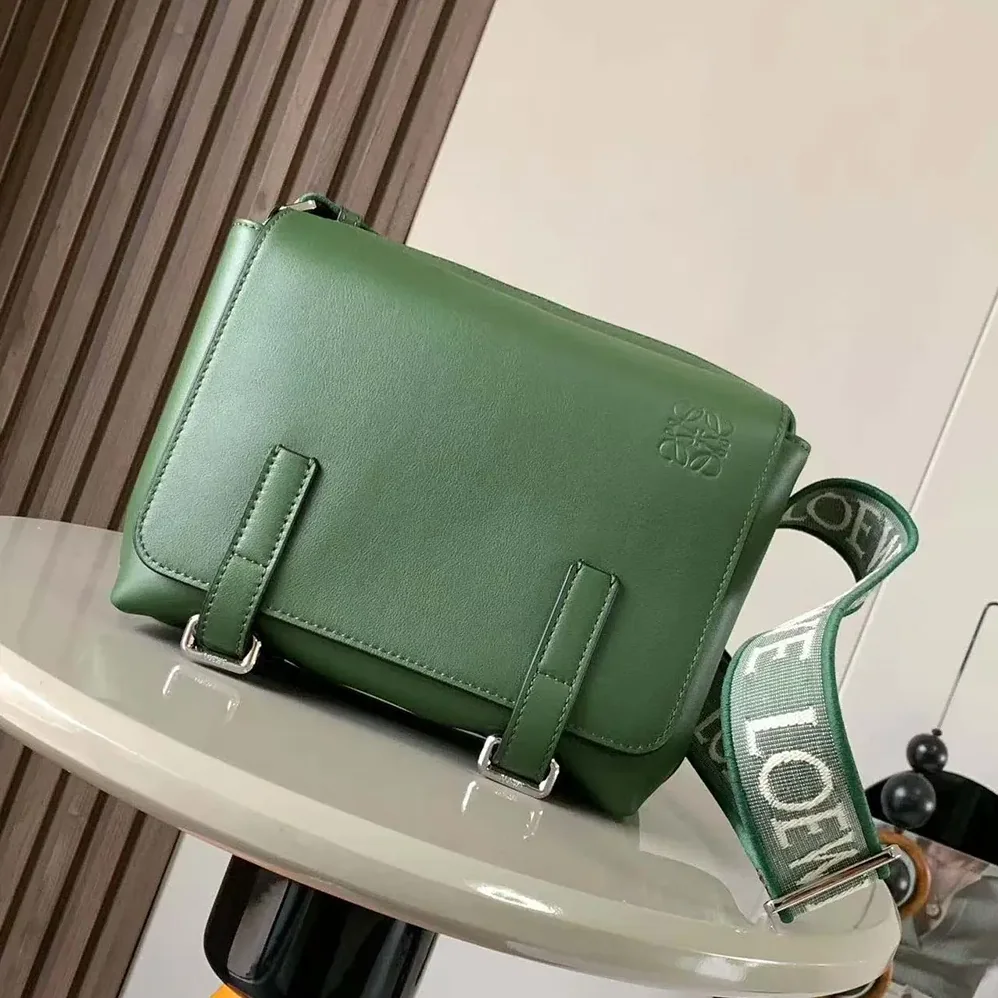 Loewe XS Military Messenger Bag in Supple Smooth Calfskin and Jacquard for Men in Green Loewe XS Military Messenger Bag in Supple Smooth Calfskin and Jacquard for Men in Green