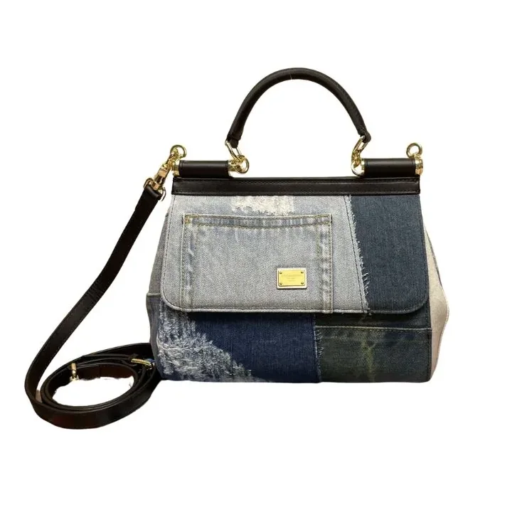 Dolce & Gabbana Patchwork Denim Make-Up Bag With Baroque Logo Grey /