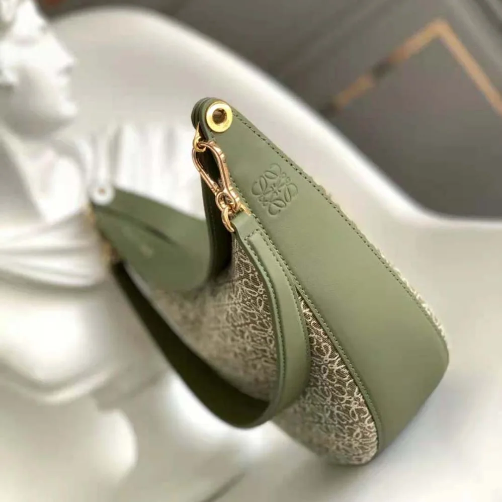 Loewe Luna Bag in Anagram Jacquard and Classic Calfskin for Women in Green Loewe Luna Bag in Anagram Jacquard and Classic Calfskin for Women in Green