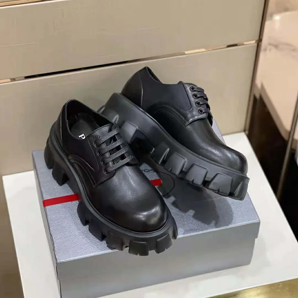Prada Monolith Brushed Rois Leather and Nylon Lace for Men in up Shoes Prada Monolith Brushed Rois Leather and Nylon Lace for Men in up Shoes