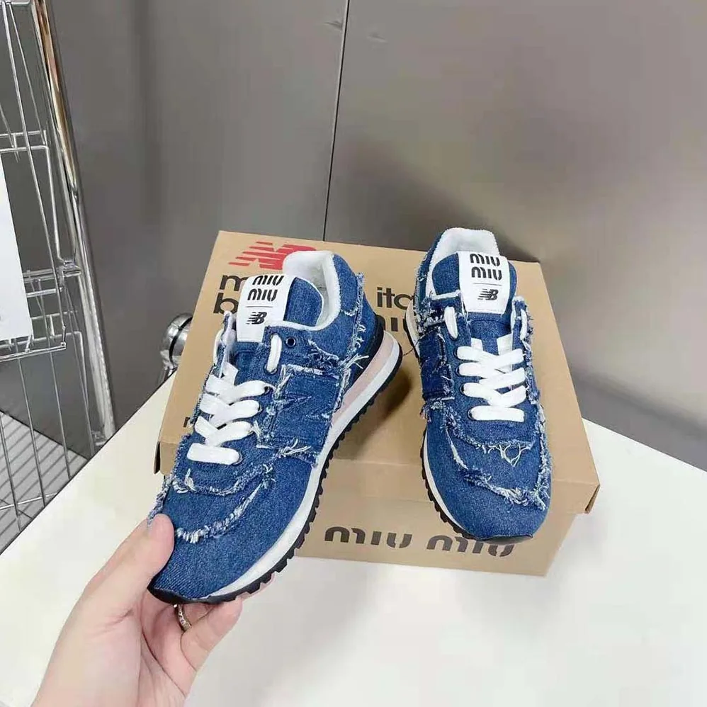 Miu Miu New Balance 574 x Miu Miu Denim Sneakers for Women in Blue Miu Miu New Balance 574 x Miu Miu Denim Sneakers for Women in Blue