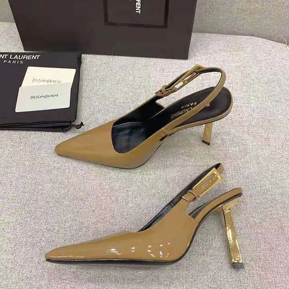Saint Laurent YSL Lee Slingback Pumps in Glazed Leather for Women in Brown Saint Laurent YSL Lee Slingback Pumps in Glazed Leather for Women in Brown