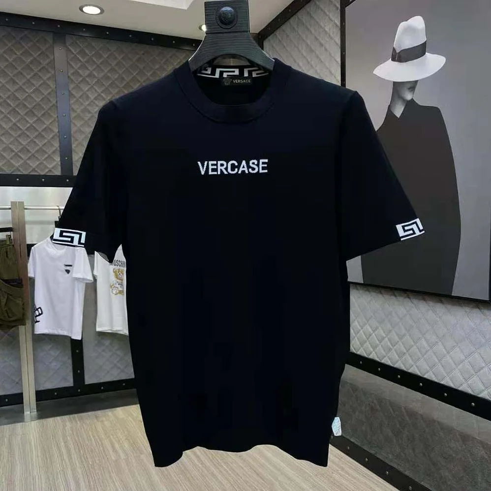Versace Logo Embroidered T-shirt for Men in Black