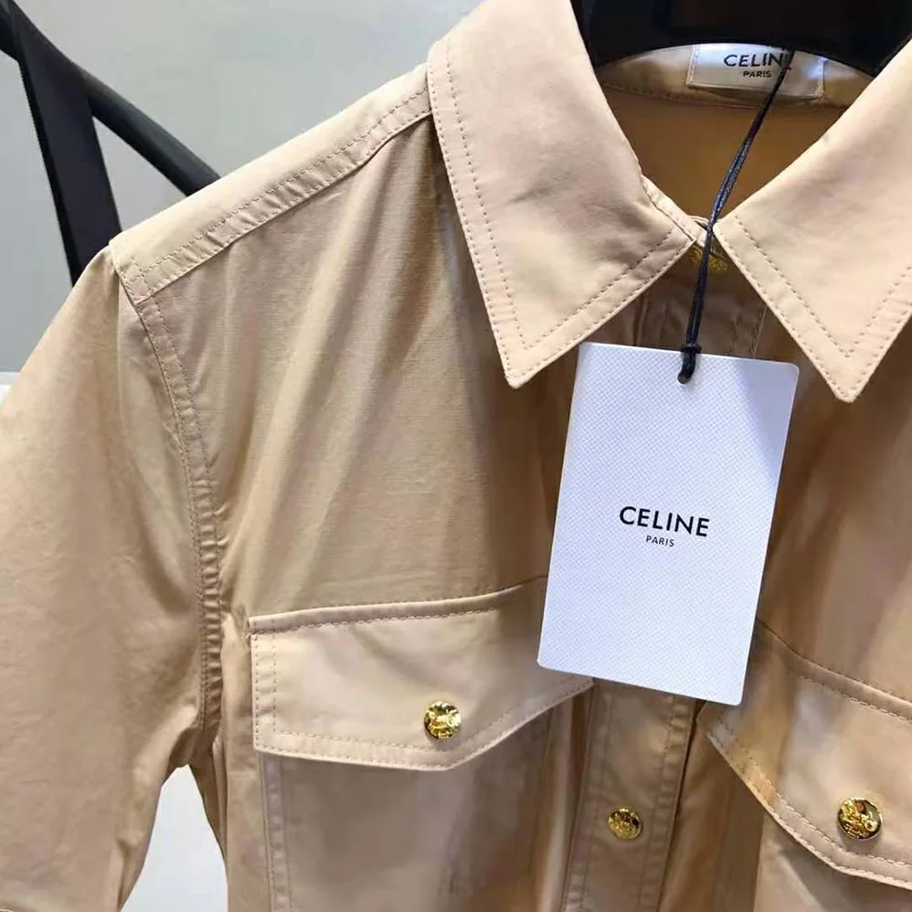 Celine Shirt Dress in Lightweight Cotton for Women in Brown Celine Shirt Dress in Lightweight Cotton for Women in Brown