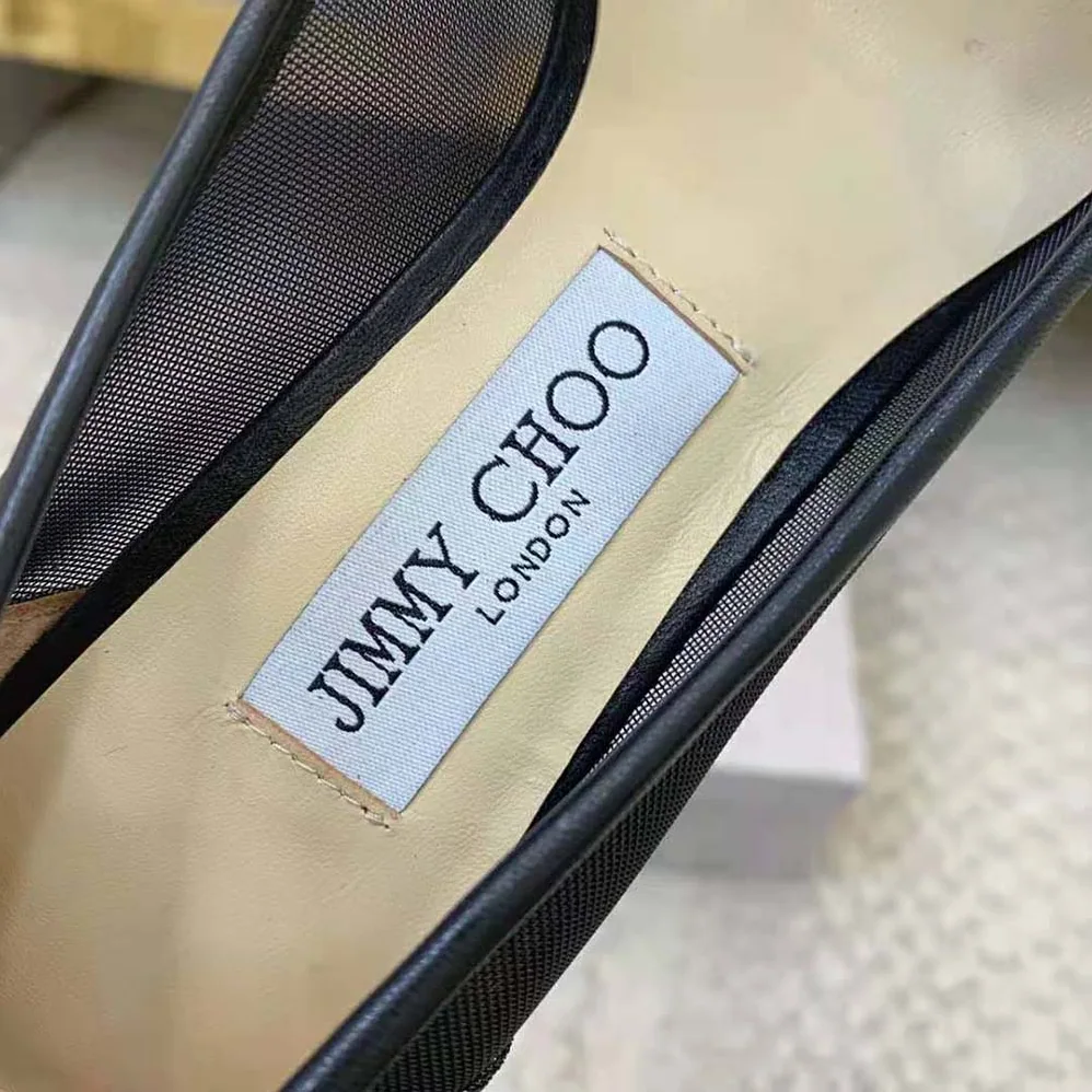 Jimmy Choo Lani 100 Black Mesh Pumps with JC Monogram Leather Bow for Women