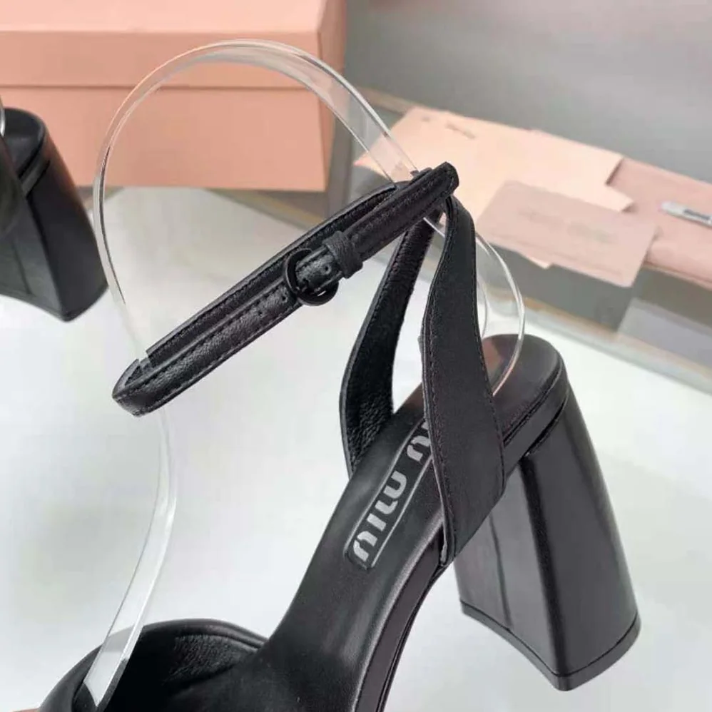 Miu Miu Padded Leather Sandals in 85 mm Heel Height for Women in Black Miu Miu Padded Leather Sandals in 85 mm Heel Height for Women in Black
