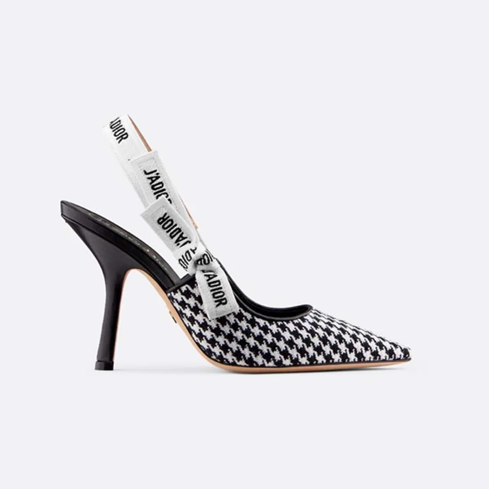 Dior Woman J'adior Wool Houndstooth Slingback Pump 10 cm Height in Black Dior Woman J'adior Wool Houndstooth Slingback Pump 10 cm Height in Black