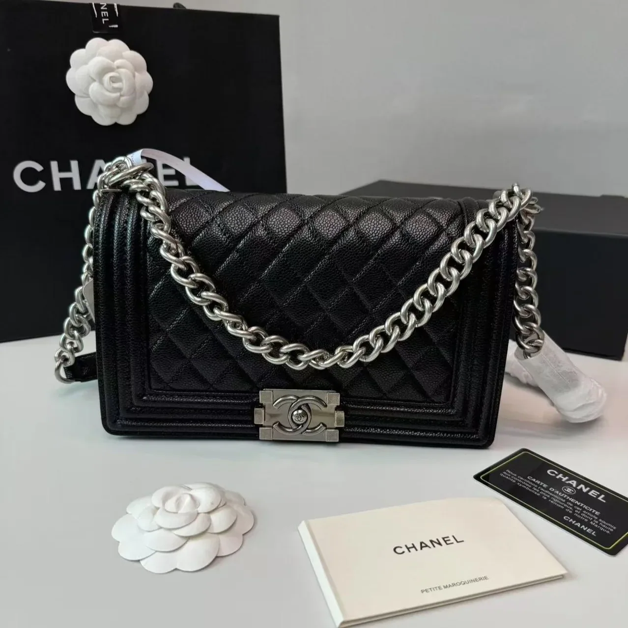 Chanel Boy Medium Crossbody Bag in Black Palladium Hardware