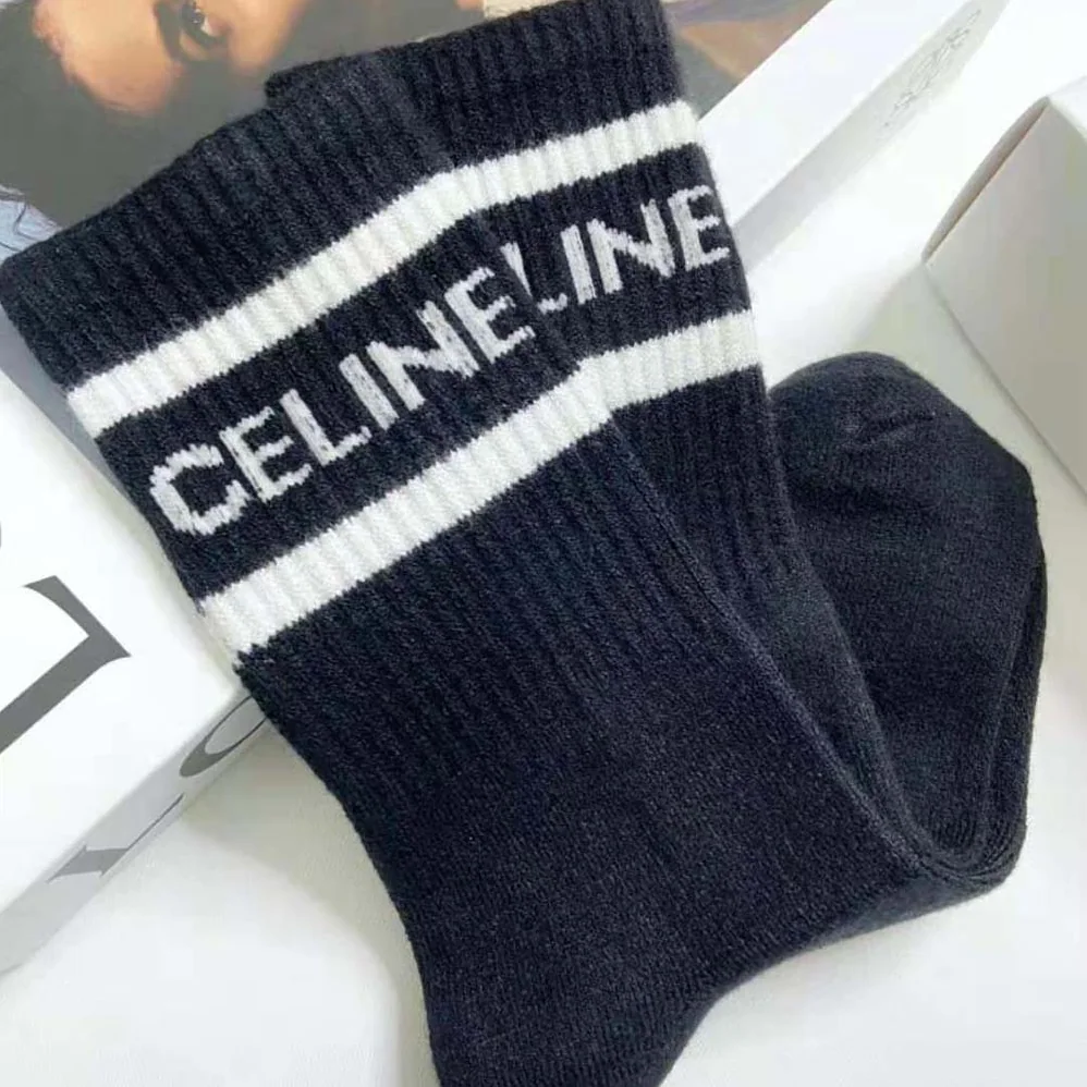 Celine Socks in Striped Cotton for Women in Black