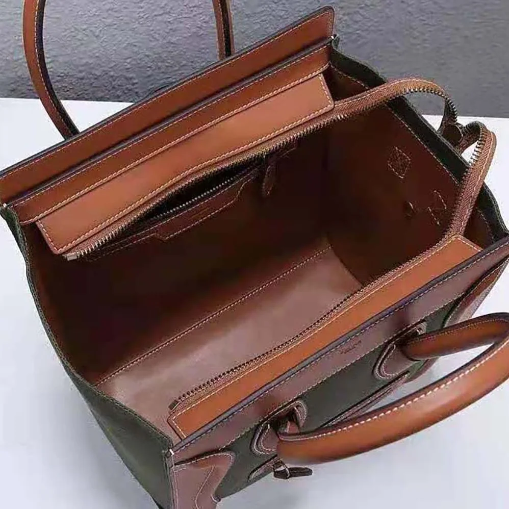 Celine Micro Luggage Handbag in Textile and Calfskin for Women in Green