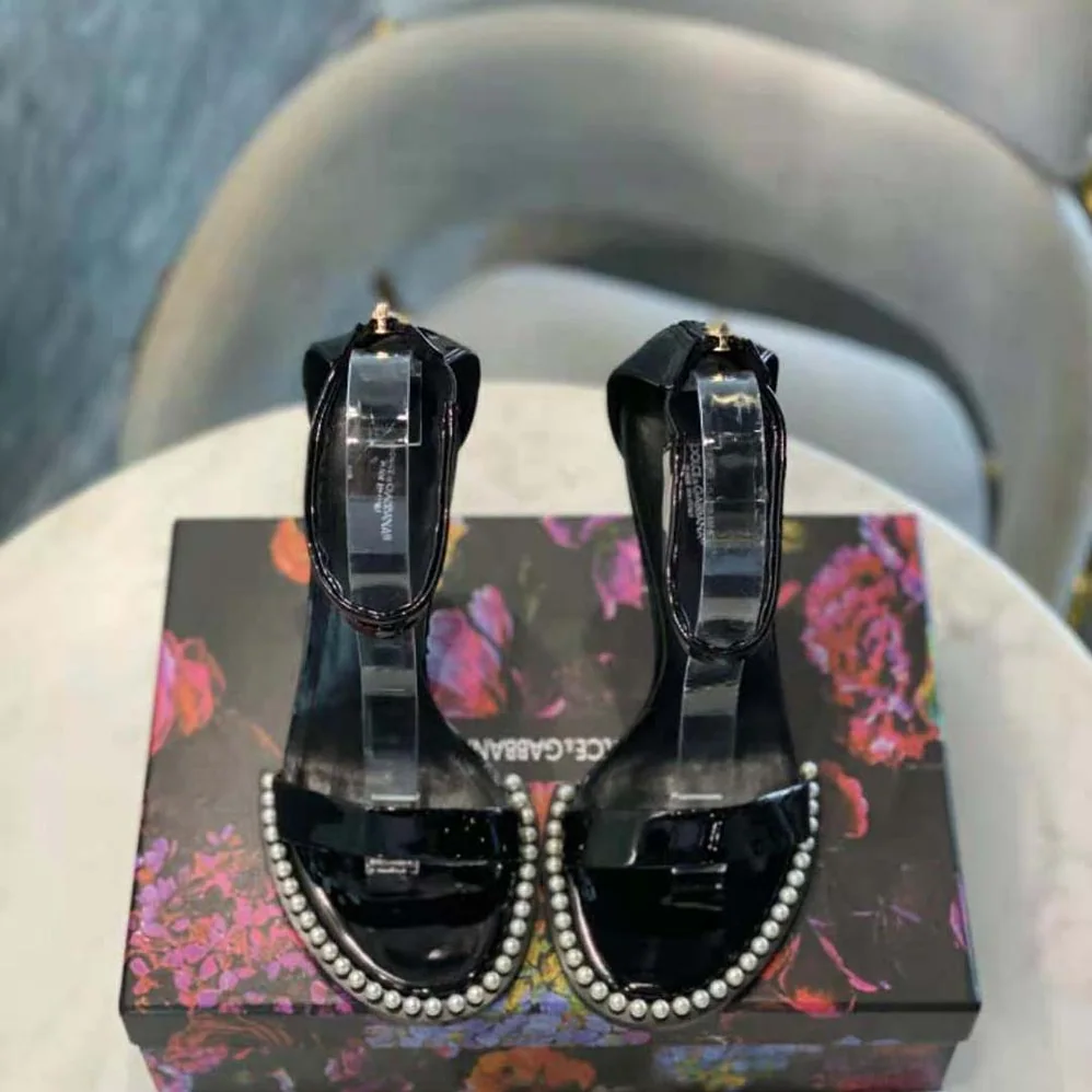 Dolce Gabbana D&G Patent Leather Sandals with Pearls for Women Dolce Gabbana D&G Patent Leather Sandals with Pearls for Women