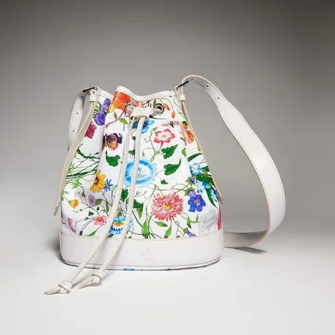 Gucci Venice Small Bucket Bag / White/ Multicolor Gucci Flora Coated Canvas Palladium Hardware