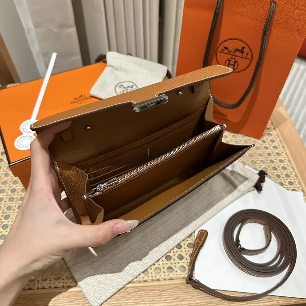 Hermes Constance Long To Go in Epsom Leather for Women in Brown/Silver