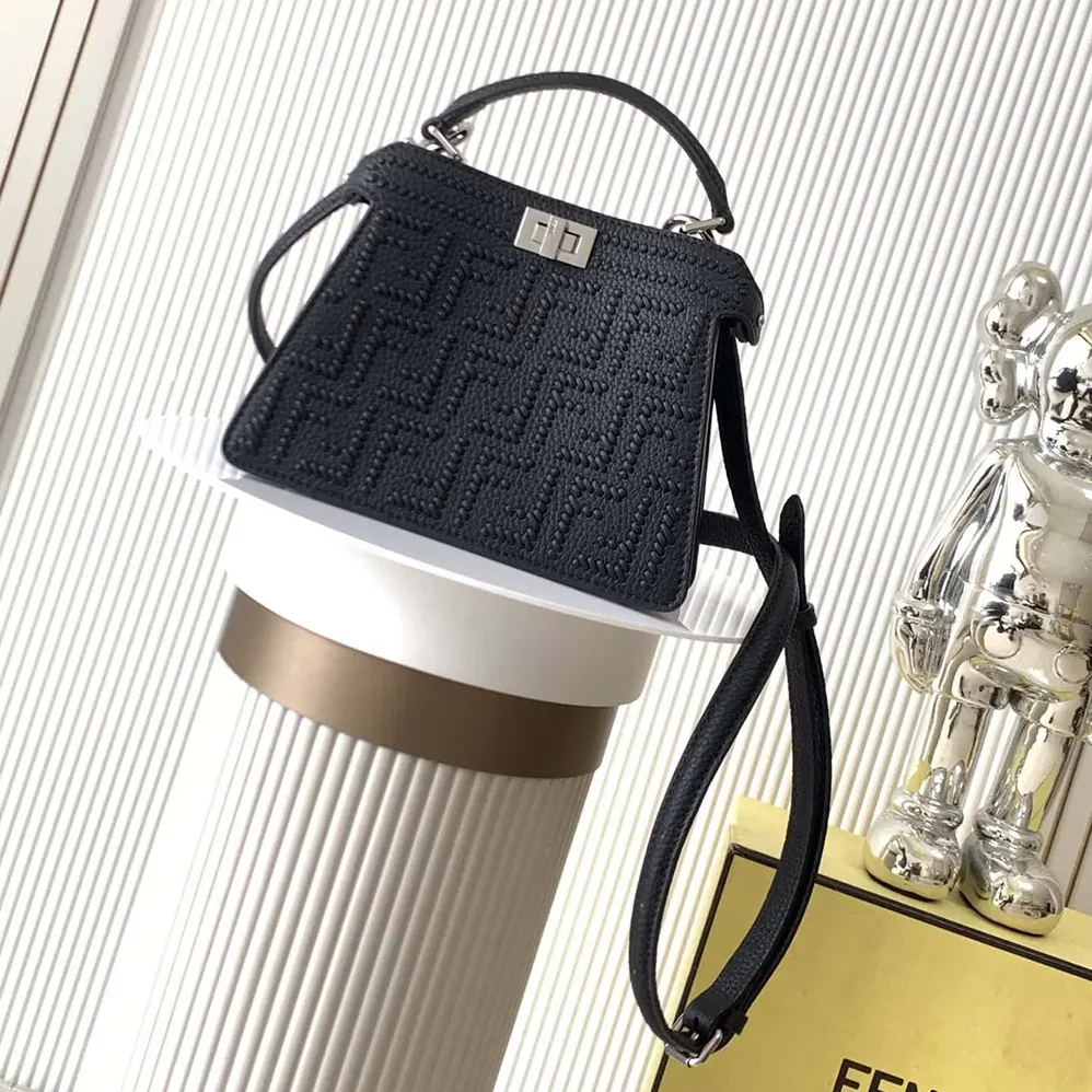 Fendi Peekaboo ISeeU Mini Leather Bag with FF Interlacing for Women Fendi Peekaboo ISeeU Mini Leather Bag with FF Interlacing for Women