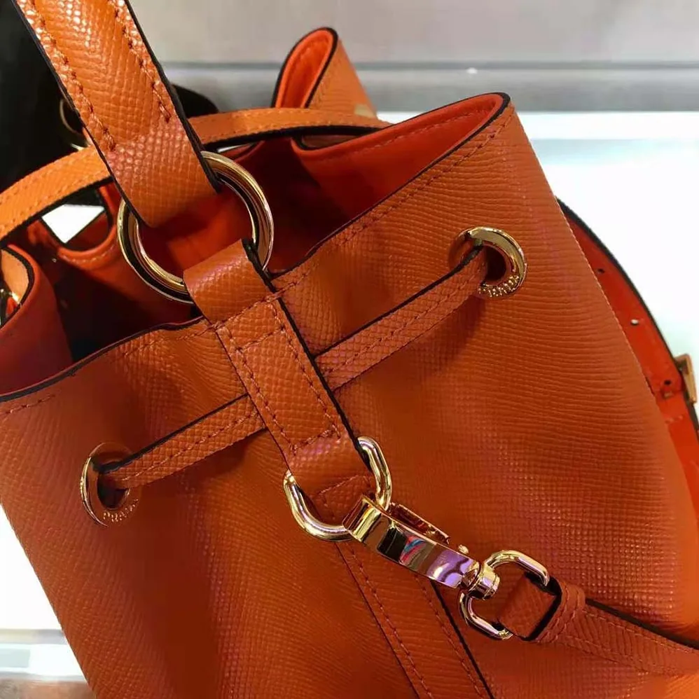 Prada Saffiano Leather Bucket Bag for Women in Orange Prada Saffiano Leather Bucket Bag for Women in Orange
