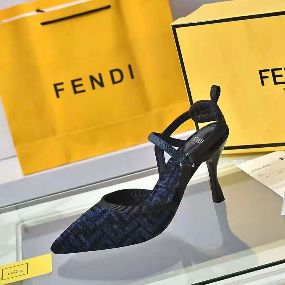 Fendi Colibrì Lite High-heeled Blue FF Chenille Slingbacks for Women