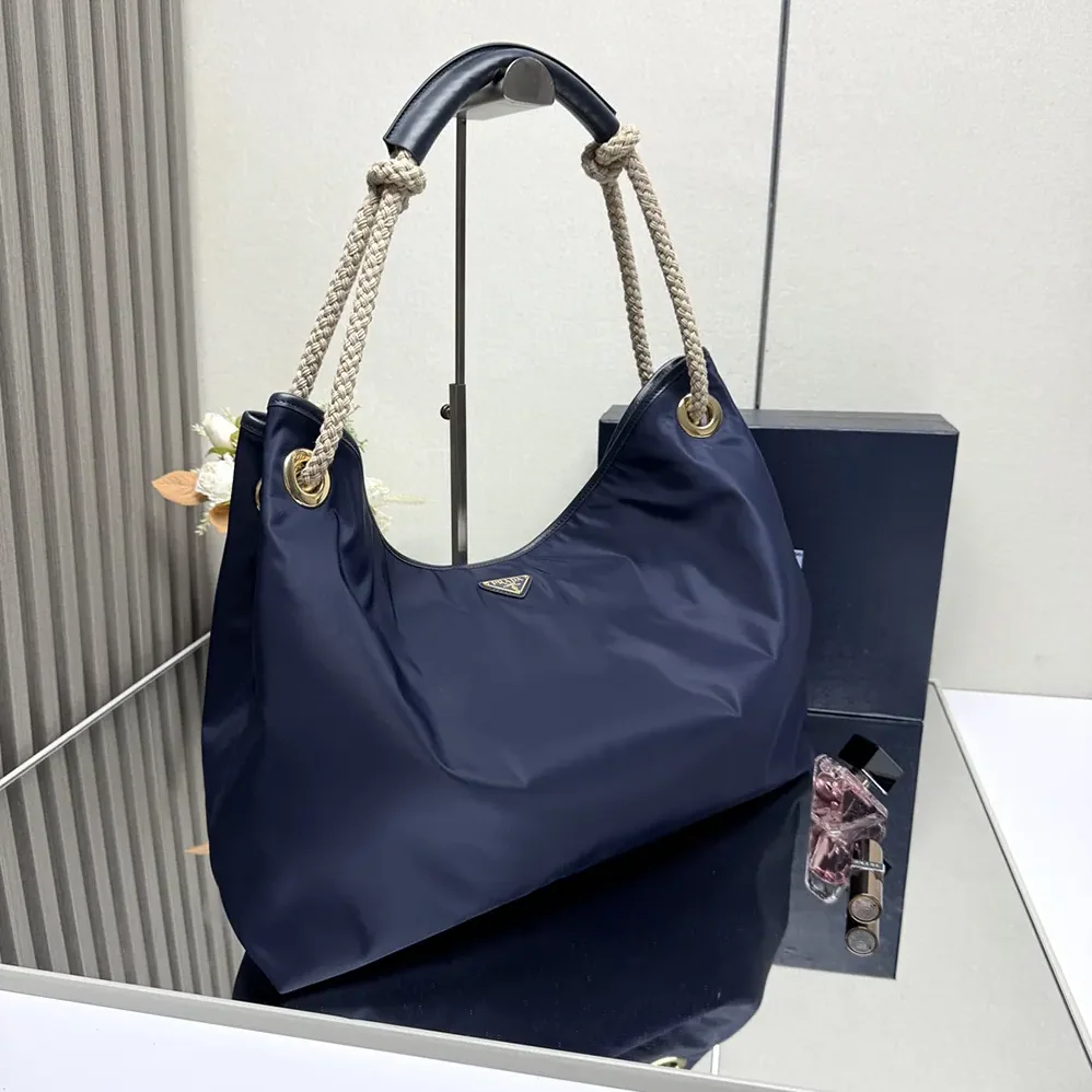 Prada Mariner Large Re-Nylon Shoulder Bag for Women in Navy