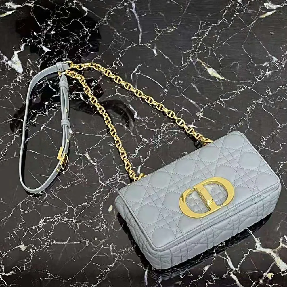 Dior Small Dior Caro Bag Cloud Blue Supple Cannage Calfskin for Women